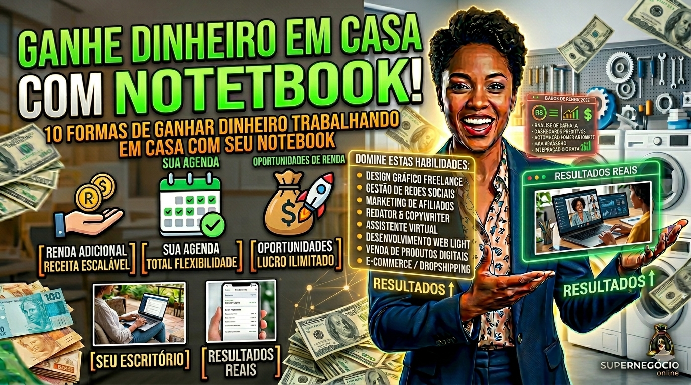 10 Formas de Como ganhar dinheiro trabalhando em casa com o notebook